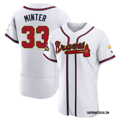 A.J. Minter Men's Atlanta Braves Alternate Jersey - Navy Replica