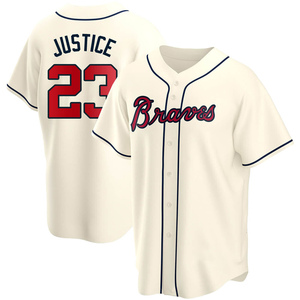 Atlanta Braves #23 DAVID JUSTICE SEWN THROWBACK JERSEY WITH W.S. PATCH NWT  XL